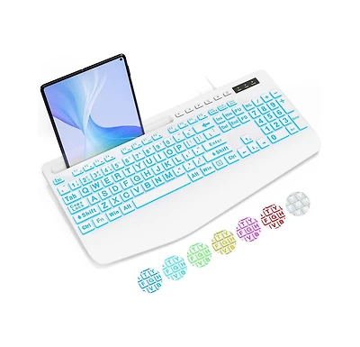 Large Print Backlit Computer Keyboard, Wired Usb with 7-Color Backlight, Easy to Read for Laptop Pc Windows Desktop