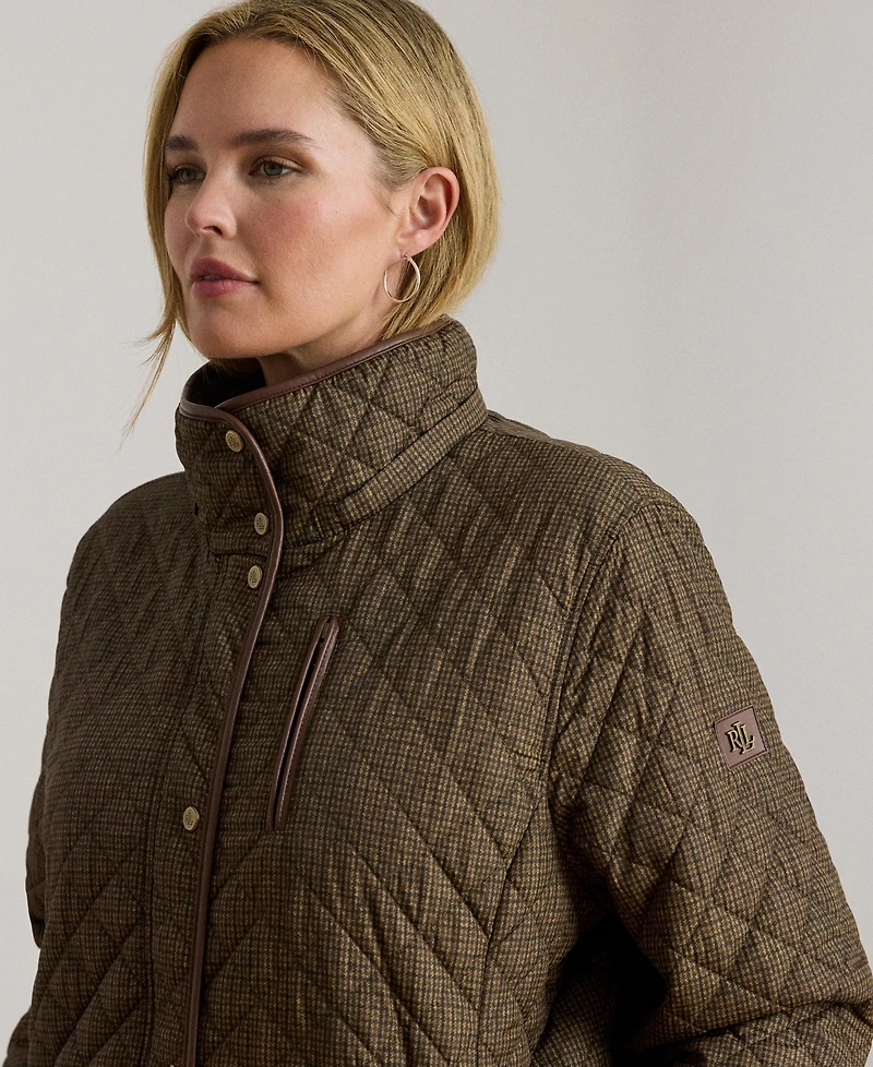 Lauren Ralph Plus Hooded Quilted Faux-Suede-Trim Coat