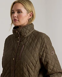 Lauren Ralph Plus Hooded Quilted Faux-Suede-Trim Coat