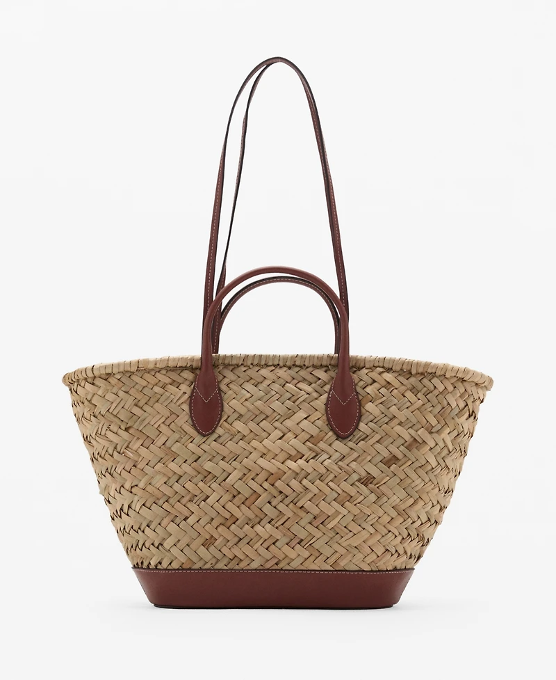 Mango Women's Large Double-Handle Natural Fiber Basket Bag