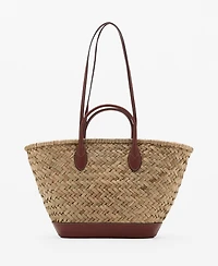 Mango Women's Large Double-Handle Natural Fiber Basket Bag
