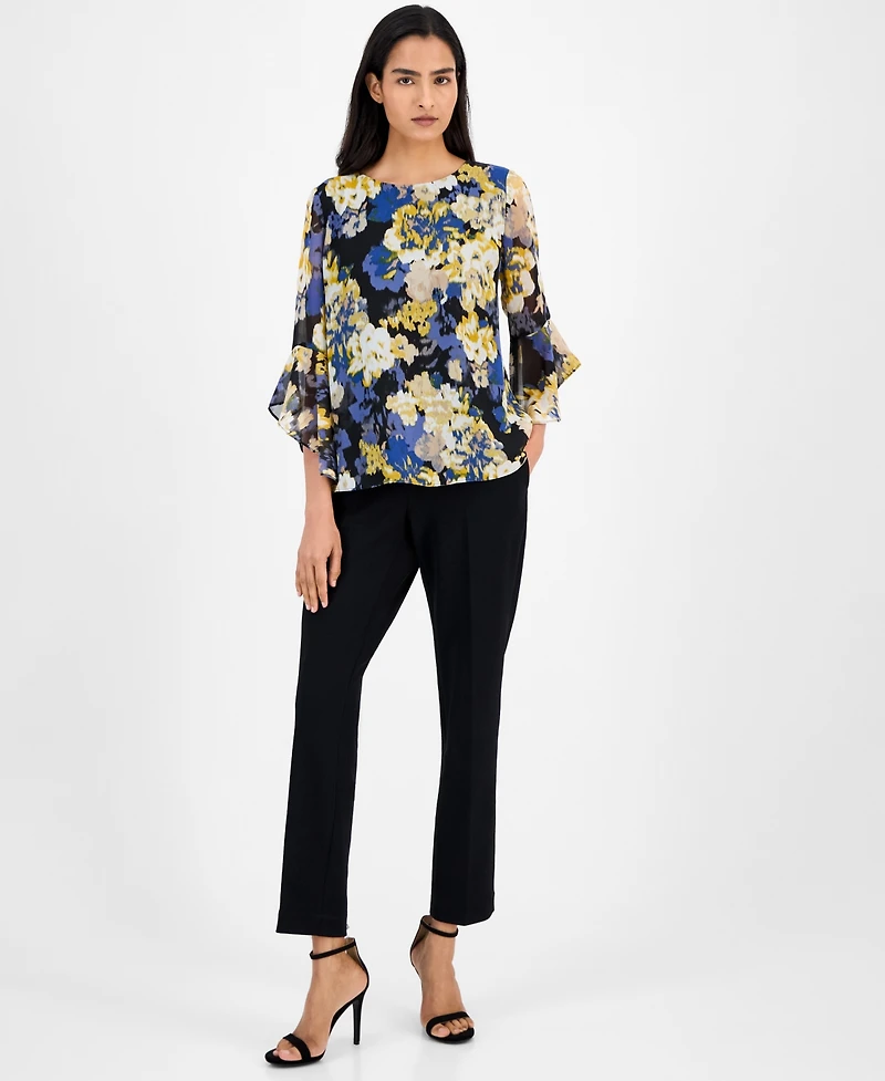 Kasper Abstract Floral-Print Bell-Sleeve Blouse, Regular & Petite