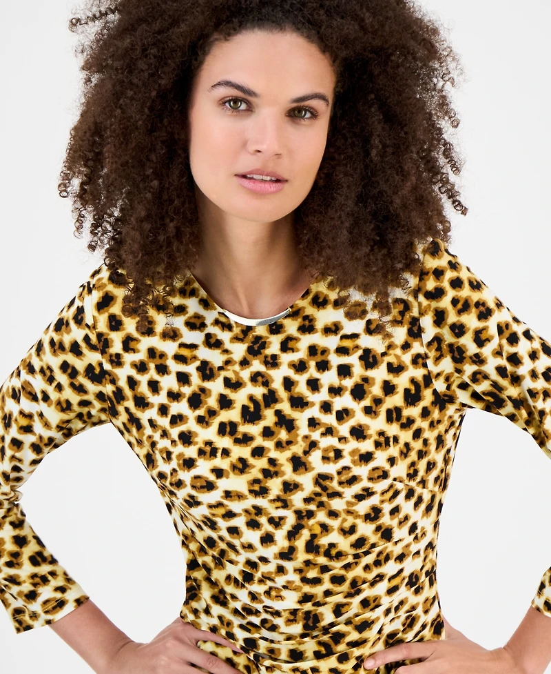 Kasper Animal-Print Side-Pleat Dress, Regular & Petite