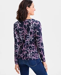 Style & Co Women's Printed Cotton Long-Sleeve Scoop-Neck Top, Created for Macy's