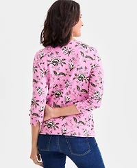 Style & Co Women's Printed Pima Cotton 3/4-Sleeve Boat-Neck Top, Exclusively at Macy's