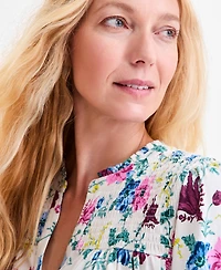 Style & Co Women's Printed Ruffled Smocked-Yoke Top, Macy's Exclusive
