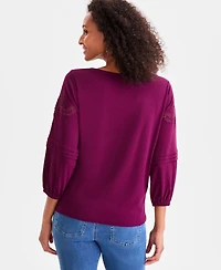 Style & Co Women's Embroidered Lace-Trim Knit Blouse, Macy's Exclusive