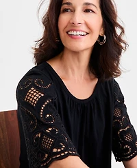 Style & Co Women's Crewneck Eyelet-Sleeve Knit, Exclusively at Macy's