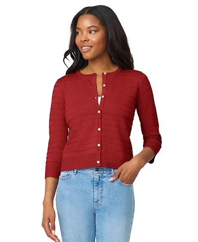 Melissa Paige Women's Ottoman-Rib 3/4-Sleeve Crewneck Cardigan