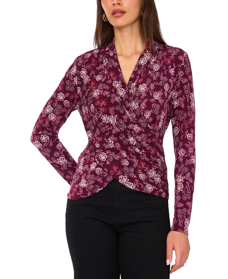 Vince Camuto Women's Printed Long-Sleeve Wrap Top