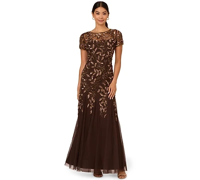Adrianna Papell Floral-Beaded Gown