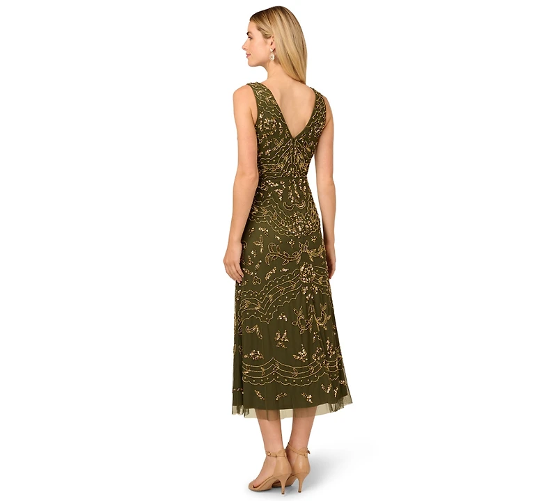 Adrianna Papell Women's Beaded V-Neck Party Dress