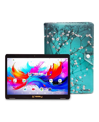 Linsay 10.1"Octa Core 256GB Storage Android 15 Tablet with Flowers Marble Case