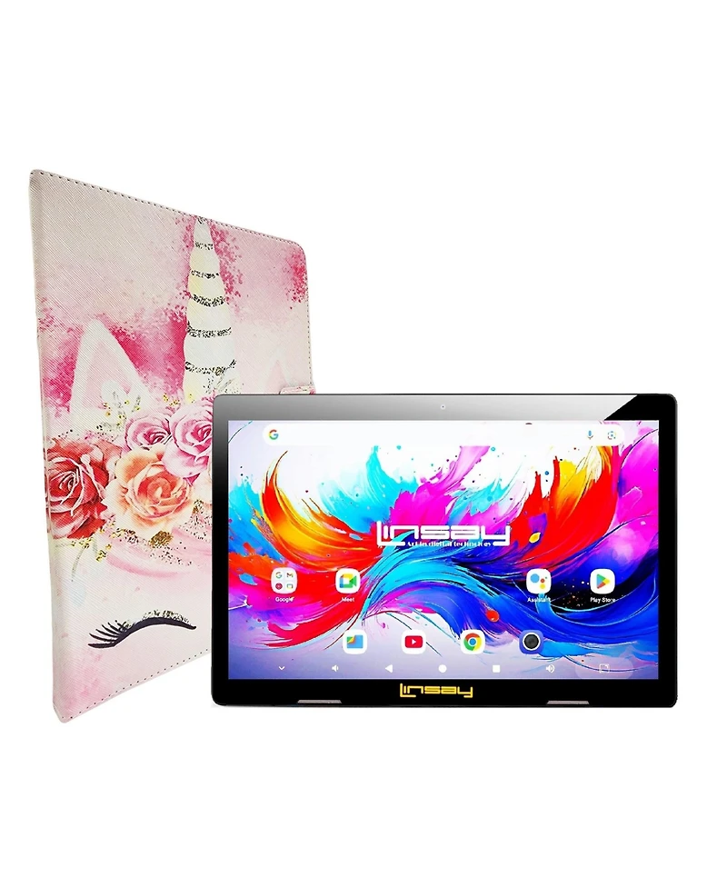 Linsay 10.1"Octa Core 256GB Storage Android 15 Tablet with Unicorn Shape Case