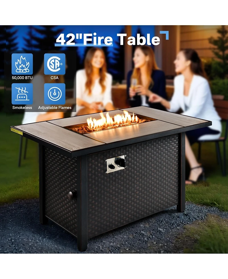 Xizzi 7 Piece Outdoor Patio Furniture with 42 inch Fire Pit,Swivel Rocking Chairs Coversation Set Comfy Sectional Sofa,Wicker Ottoman