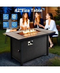 Xizzi 7 Piece Outdoor Patio Furniture with 42 inch Fire Pit,Swivel Rocking Chairs Coversation Set Comfy Sectional Sofa,Wicker Ottoman