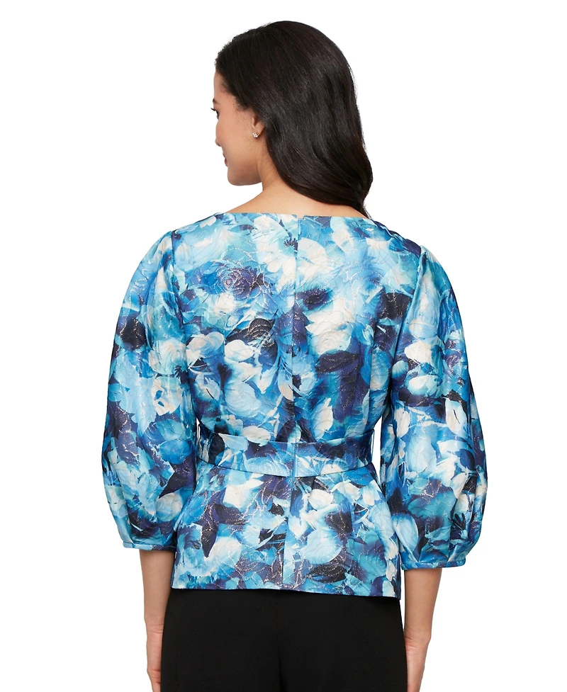 Alex Evenings Women's Jacquard Print Metallic Top