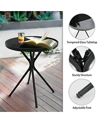 Steel Outdoor Patio Side Coffee Table with Tempered Glass Tabletop