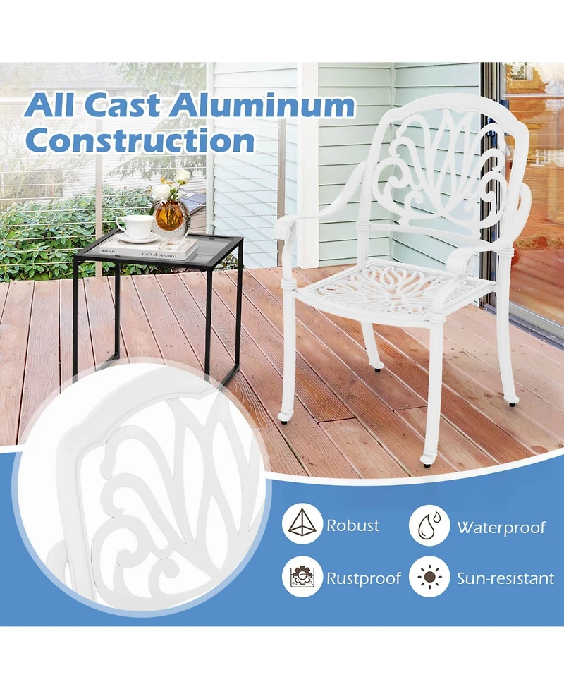 Gymax Set Of 2 Patio Cast Aluminum Dining Chairs Armrests Outdoor Stackable