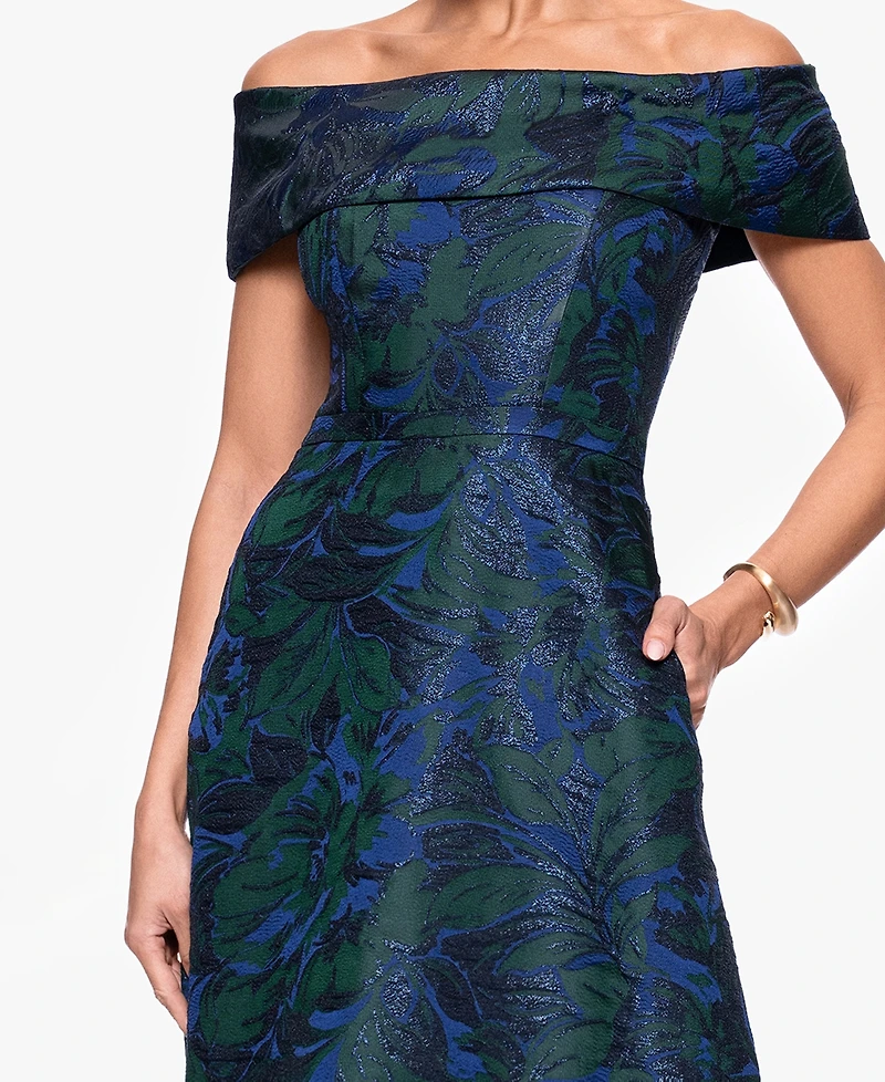 Xscape Women's Jacquard Off-The-Shoulder Ball Gown