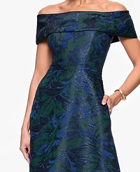 Xscape Women's Jacquard Off-The-Shoulder Ball Gown
