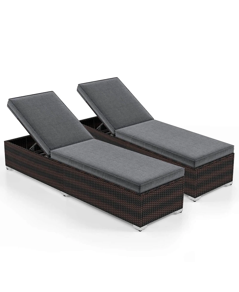 Gymax 2 Pcs Outdoor Chaise Lounge w/ Long Seat Cushion Heavy-Duty Metal Frame