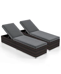 Gymax 2 Pcs Outdoor Chaise Lounge w/ Long Seat Cushion Heavy-Duty Metal Frame