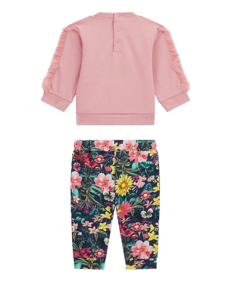 Guess Baby Girls 2-Piece Ruffle Long Sleeve Sweater and Sweatpants Set
