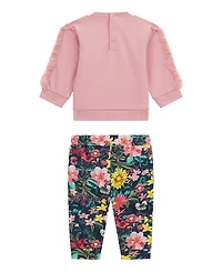 Guess Baby Girls 2-Piece Ruffle Long Sleeve Sweater and Sweatpants Set