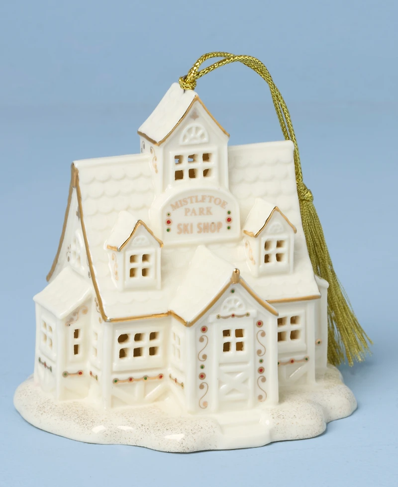 New For 2025! Lenox Mistletoe Park Ski Shop Lit Ornament