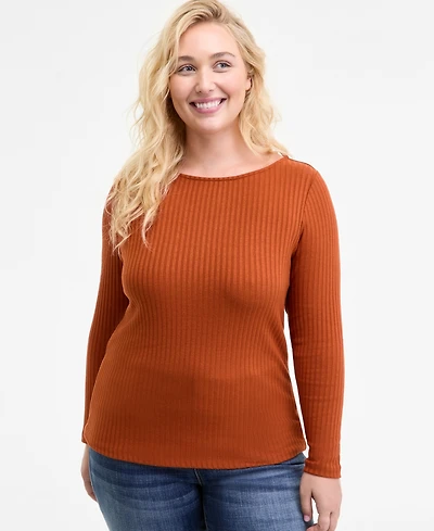 Liverpool Los Angeles Trendy Plus Ribbed Boatneck Top
