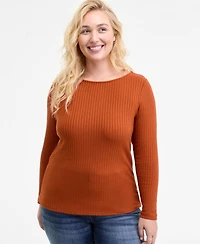 Liverpool Los Angeles Trendy Plus Ribbed Boatneck Top
