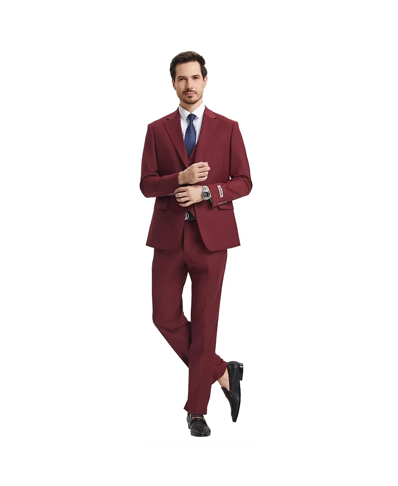 Stacy Adams Big & Tall Hybrid-Fit 3pc Notch Lapel Suit Set, Jacket Vest and Pants