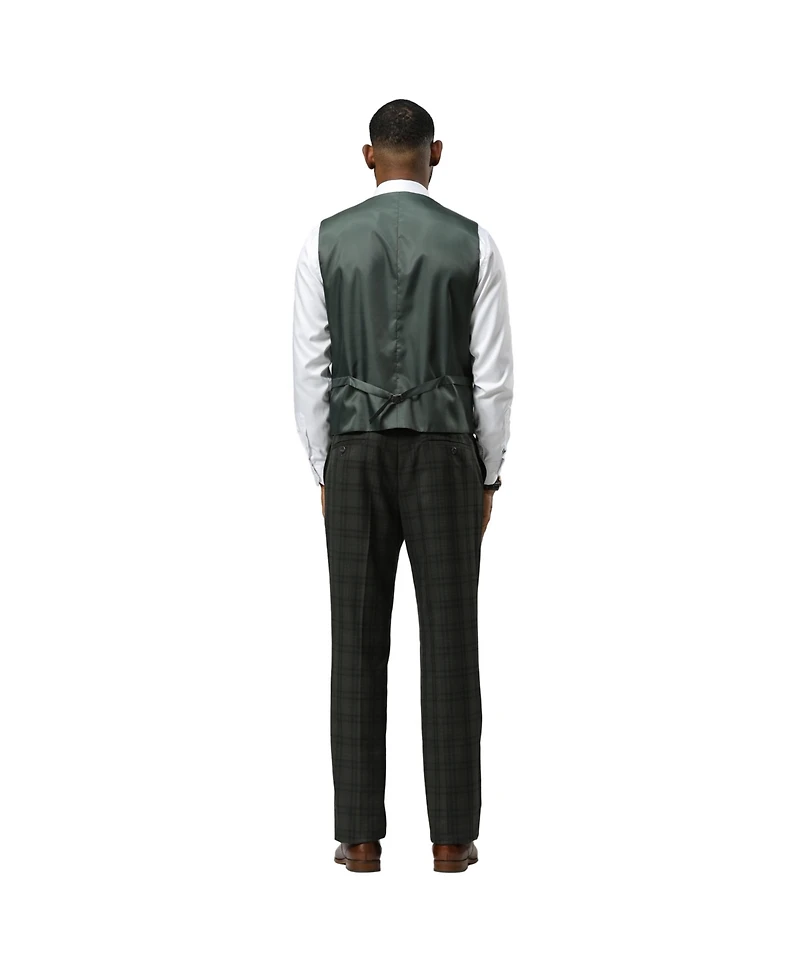 Stacy Adams Men's Glen Plaid Hybrid-Fit 3pc Notch Lapel Suit Set, Jacket Vest and Pants