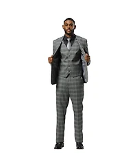 Stacy Adams Big & Tall Glen Plaid 3-Piece Jacket With Solid Vest And Pants Suit Peak Lapel