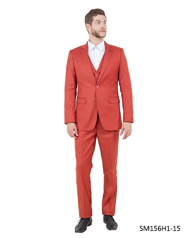 Stacy Adams Men's Solid Textured 3-Piece Jacket With Solid Vest And Pants Suit Notch Lapel