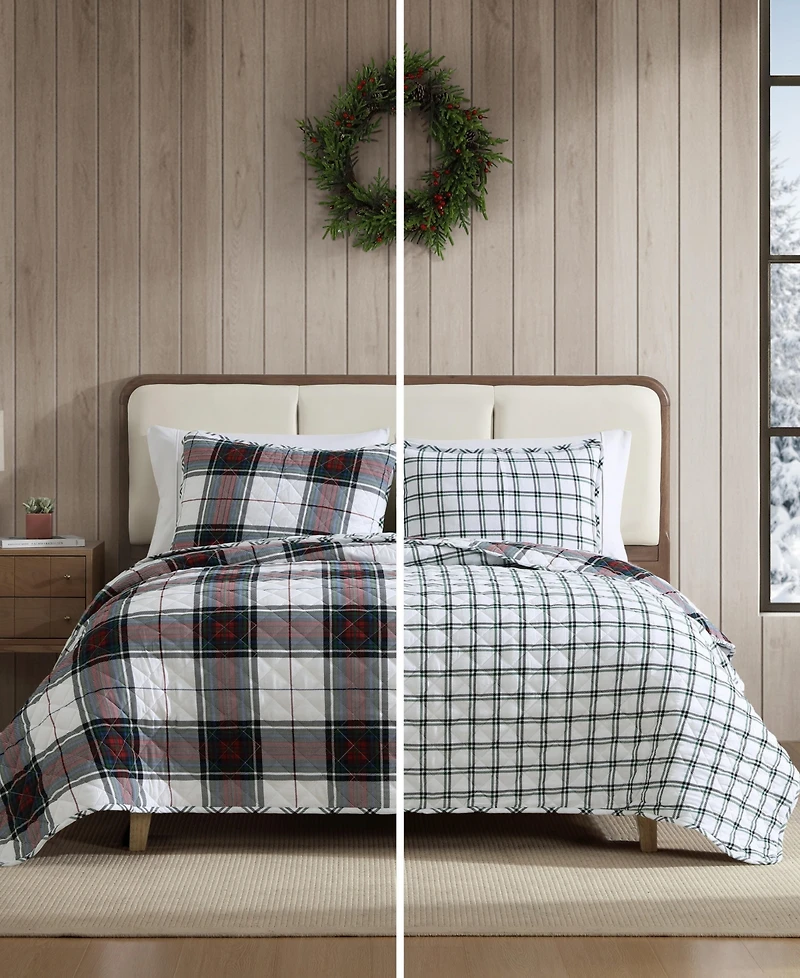 Closeout! Eddie Bauer Holiday Plaid Flannel Cotton Reversible 3-Pc. Quilt Set