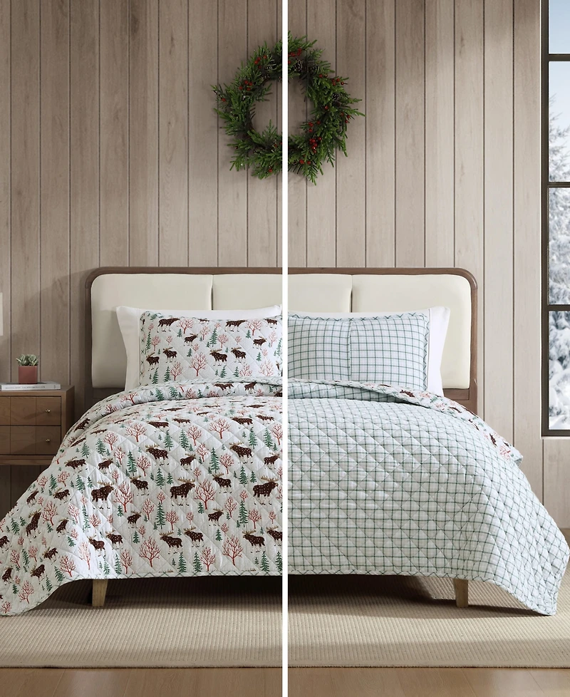 Eddie Bauer Mountain Moose Flannel Cotton Reversible -Pc. Quilt Set