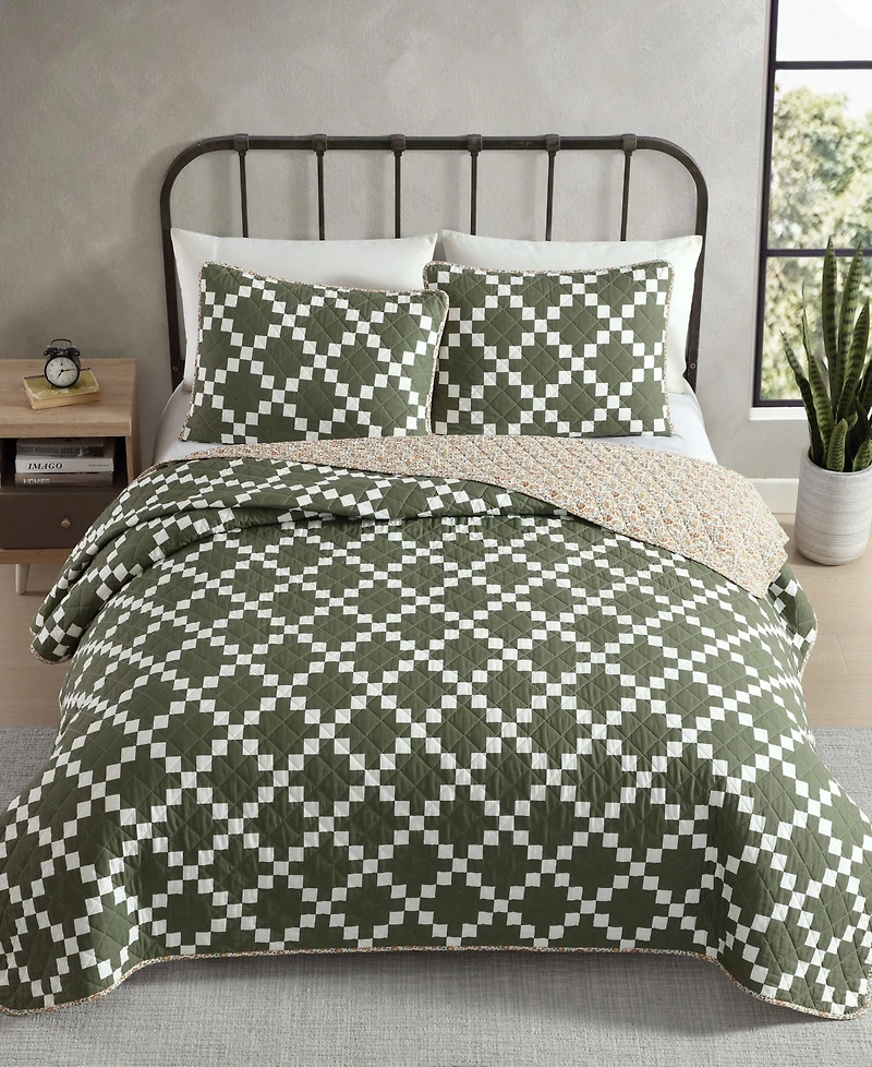 Eddie Bauer Diamond Floral Cotton Reversible -Pc. Quilt Set