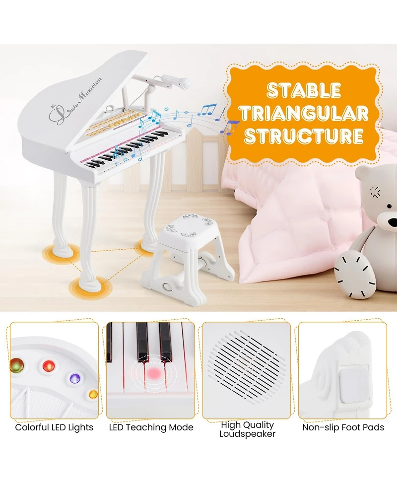 37 Keys Kids Piano Keyboard with Stool, Microphone and Piano Lid
