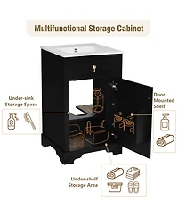Casainc 20-Inch Bathroom Vanity with Ceramic Sink, Soft Close Door, Adjustable Shelf & Door Storage Rack for Small Baths