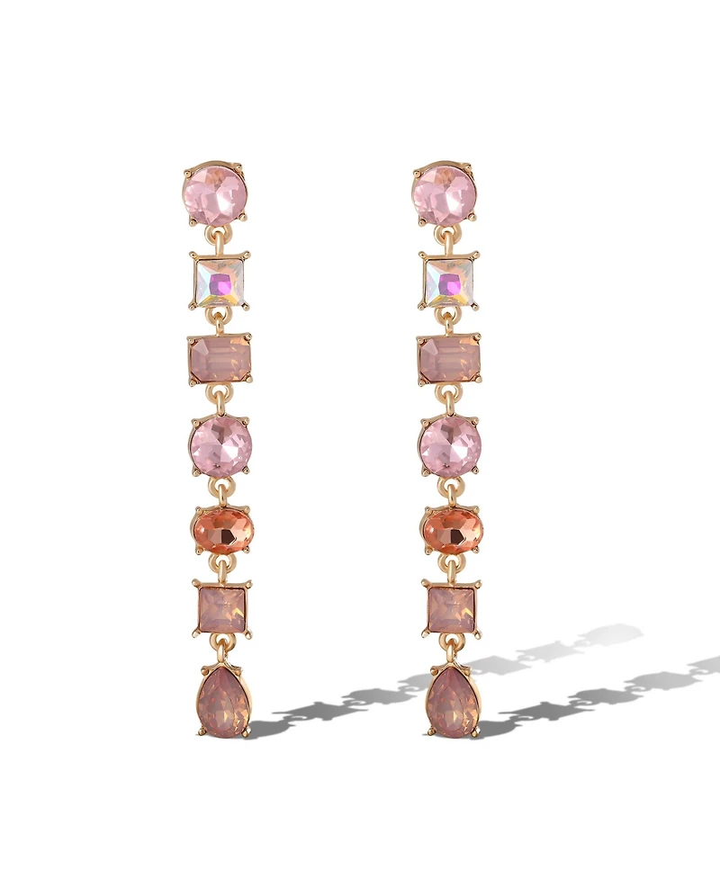 Jessica Simpson Light Pink Crystal Linear Drop Earrings in Gold-Tone