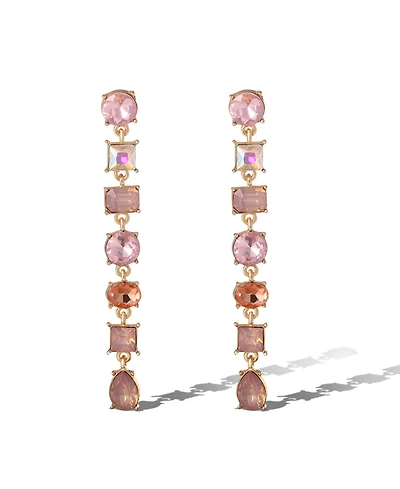 Jessica Simpson Light Pink Crystal Linear Drop Earrings in Gold-Tone