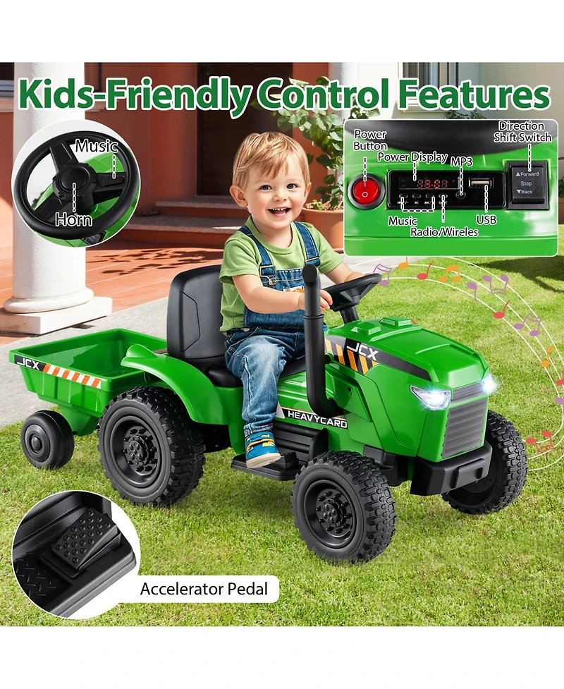 Gymax 2-in-1 Kids Ride On Tractor 12V Battery Powered Toy Car w/ Remote Control