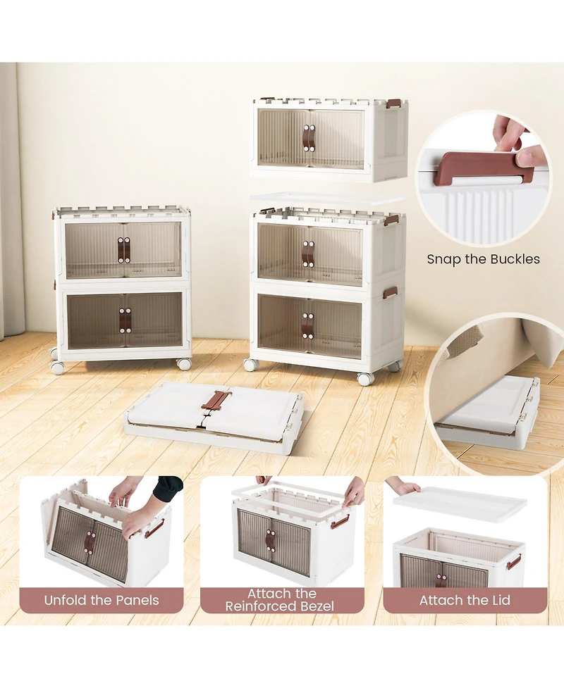 Volenca 60 Gal 3-Tier Stackable Storage Boxes Bins with Magnetic Doors and Lockable Casters