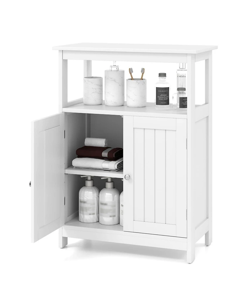 Bathroom Floor Cabinet Freestanding Storage Organizer with Open Compartment