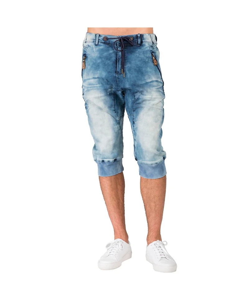 Level 7 Men's Premium Knit Denim Jogger Capri Shorts