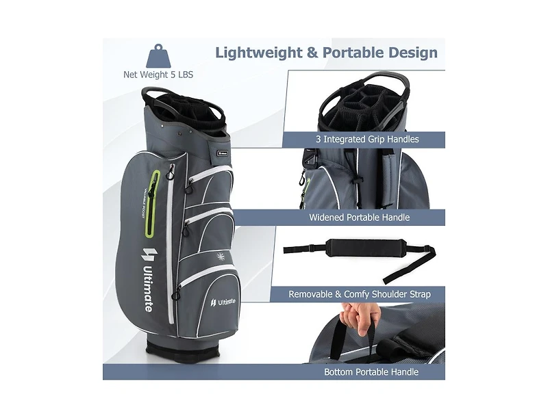 9.5 Inch Lightweight Golf Cart Bag with 15 Way Top Dividers