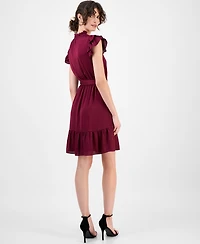 Anne Klein Women's Solid Tie-Waist Flutter-Sleeve Tiered Dress