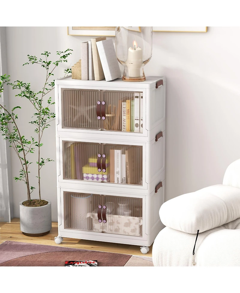Volenca 60 Gal 3-Tier Stackable Storage Boxes Bins with Magnetic Doors and Lockable Casters